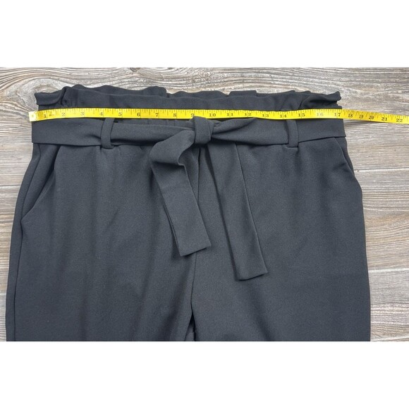 Maurices Black Paperbag High Rise Tie Waist Tapered Crepe Pants Size L - Picture 8 of 16